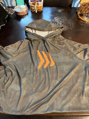 Men's Long Sleeve Gray Hooded Tee with Orange Chevron Graphic